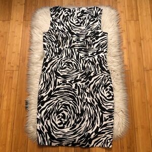 Calvin Klein Zebra Floral Abstract Seamed Waistline Black White Sheath Dress 14